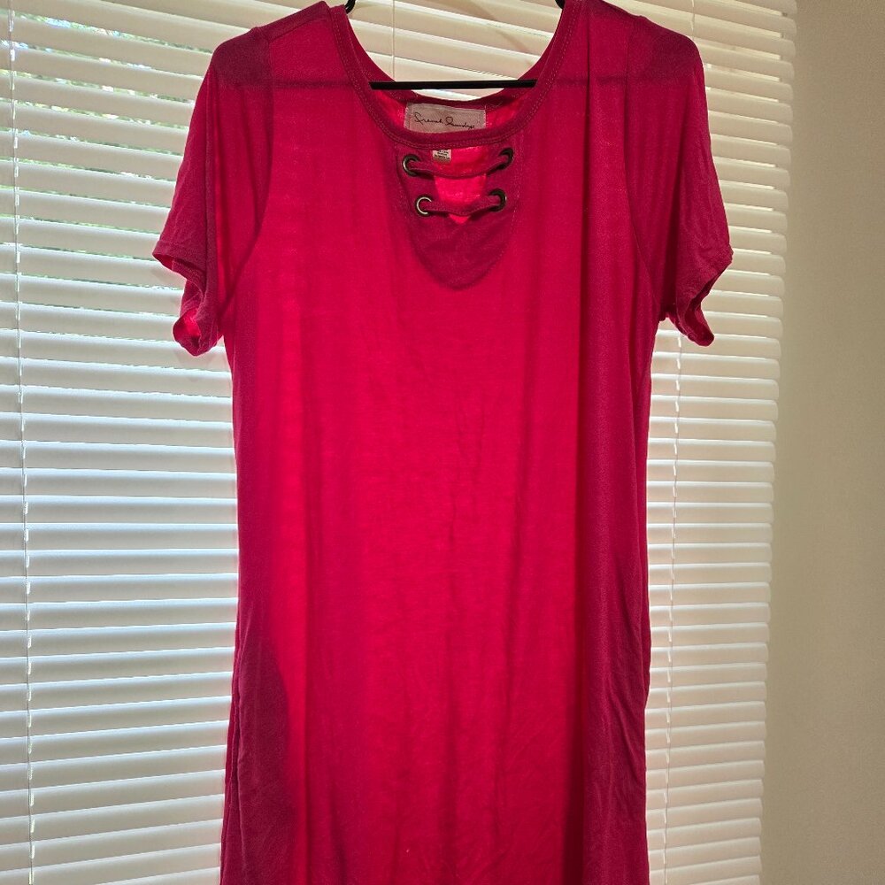 Hot Pink Knee Length Dress with Tie Front Design